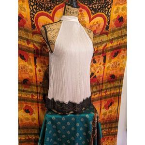 Baby Pink Pleated Lace Dress Halter Top, Chelsea 28, Keyhole Back, Size XS